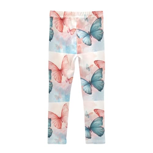 Pattern Blue Pink Butterfly Girls Leggings Kids Yoga Pants Dance Active Tights 4T2
