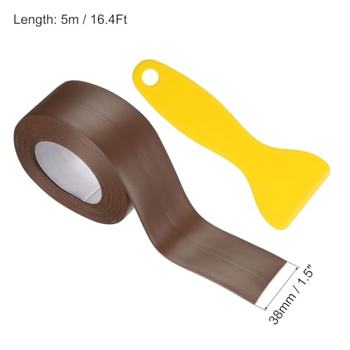 Image of uxcell Caulk Tape, Brown Toilet Caulk Strip Self Adhesive 1.5 inch x 16.4Ft Caulking Sealant Tape with Sealing Tool for Kitchen Bathroom Edge Protector