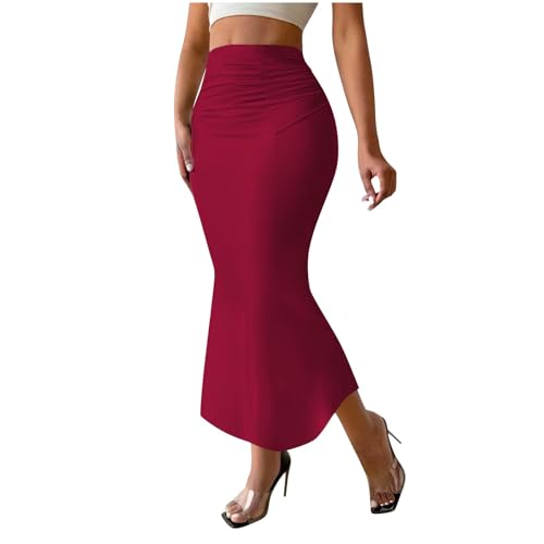 HGps8w Bodycon Maxi Skirt for Women - Stretchy Ruched High Waisted Long Busines Casual Party Pencil Skirts
