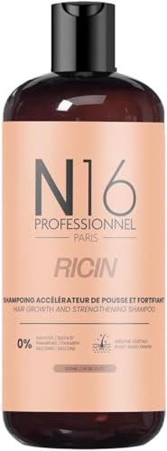 Shampooing Bio Ricin N16 Professionnel - Accélérateur Pousse - Anti Chute - Sans Sulfate Parabène - 500ml