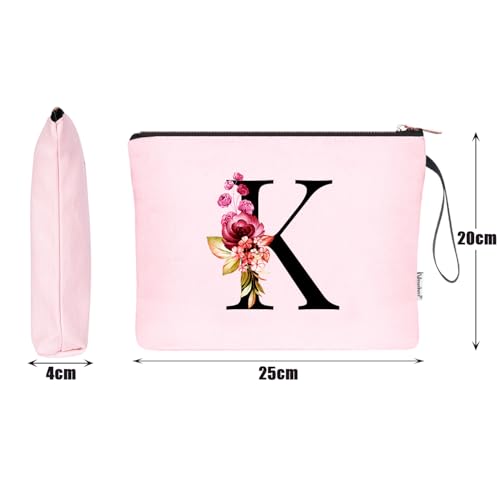 Image of Vavabox A-Z Personalized Makeup Bag, Birthday Gifts for Women Mom, Gifts for Best Friend, Bride Bridesmaid Cosmetic bag (K, 06-Pink)