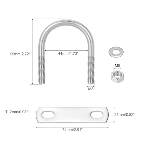 Image of uxcell Round U-Bolts, 8 Sets 44mm(1.73 inch) Inner Width 69mm Length M8 304 Stainless Steel U Clamp Bolt with Nuts and Plates, for Boat Trailer