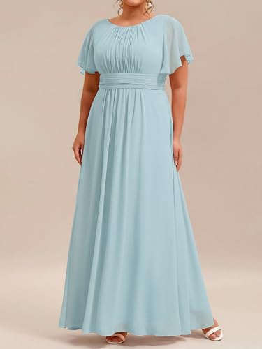 Image of Ever-Pretty Plus Elegant Formal Dresses for Curvy Women Round Neck Short Sleeves Chiffon Bridesmaid Mother of The Bride Dress