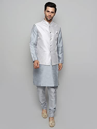 Image of Uri and MacKenzie Men's Silk Blend Kurta Churidar Pyjama with Stylish Nehru Jacket