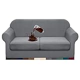 Granbest 3 Piece Premium Water-Repellent Couch Slipcover for 2 Cushion Couch Super Soft Loveseat Sofa Covers High Stretch Separate Cushion Couch Covers for Dogs Furniture Cover (Medium, Light Gray)