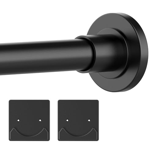 Thestoa Shower Curtain Rod Adjustable 30-80' with Holder, Anti-Rust Shower Rod & Spring Tension Shower Rod No Drill, Black Shower Curtain Rod for Bathroom Tension Rod