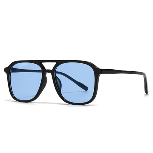 QGGNMGT Lunettes de soleil rétro à double pont pour homme, verres bleus et verts, verres dégradés UV400, tendance (noir et bleu)