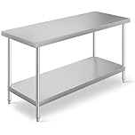 DKIEI 120 x 60 x 80cm Stainless Steel Kitchen Catering Table, Heavy Duty Food Prep Workbench, Double-layer Commercial Food Preparation Work Tables for Restaurant, Home, Hotel