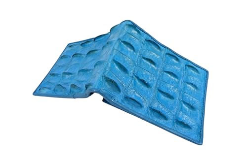 Image of Pelgio Genuine Crocodile Alligator Backbone Skin Leather Bifold Wallet ([B1] 6 Card Slots + 2 ID Windows + 2 Compartment for Bills, Sky Blue)