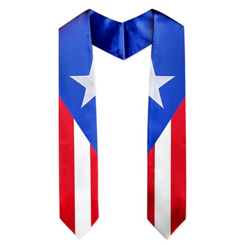 Puerto Rico Flag Embroidered Graduation Stole with Gift Box Puerto Rican Graduation Sash Class of 2026 Adult Unisex Satin Graduation Stole 75 in Length for Graduates