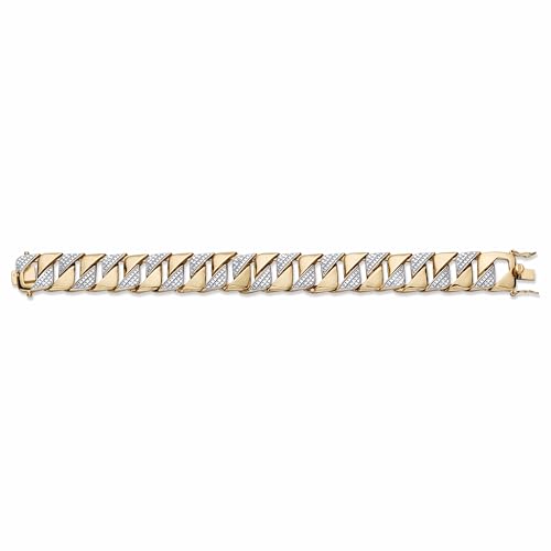 PalmBeach Men's 18K Yellow Gold Plated Genuine Diamond Accent Interlocking Link Bracelet 8.5"4