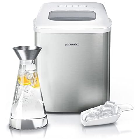 Arendo - Eiswürfelmaschine Edelstahl - Testsieger 2023 - Eiswürfelbereiter Edelstahl - Ice Cube Maker Maschine - Eiswürfelautomat - mit Kühlung - Eiswürfel Größen Klein + Groß - ABS - BPA frei Cover