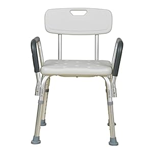 OR8 Wellness Bad Douchestoel Rechthoekig Verstelbaar Met Armsteun en Rugleuning, Antislip Gewatteerde Medische Douchezitjes Kruk Ergonomische Hulp voor Handicap, Gehandicapten, Senioren, Ouderen
