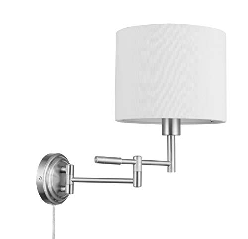 Review Discount Amazon Brand - Ravenna Home Single-Light Swing Arm Wall Sconce with White Linen Shade, LED Bulb Included, 15.5"H, Brushed Nickel