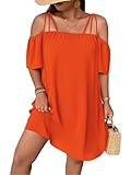 SOLY HUX Women's Plus Size Dresses Off Shoulder Short Sleeve Short Dresses Causal Loose Tunic Summer Dress Plain Orange 2XL