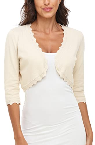 MISS MOLY Women's 3/4 Sleeve Shrug Cardigan Open Front Cropped Knit Bolero Sweater