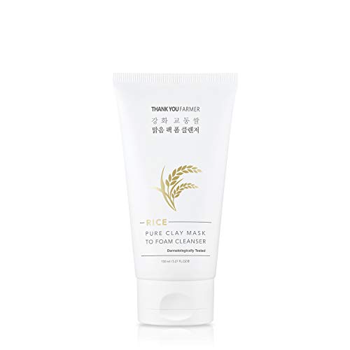 rice mask - THANKYOU FARMER Rice Pure Clay Mask To Foam Cleanser 5.27 Fl Oz (150ml) - Korean Clay Mask | Foaming Facial Cleanser | Rice Mask Korean | Foam Cleanser | Cleanser Mask | Foaming Cleanser