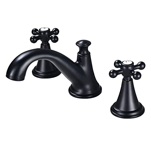 Robinet montage sur pont noir mitigeur salle de bain trois trous eau chaude et froide vasque