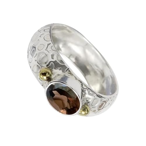 SILVERNROCK Smoky Quartz Ring Solid 925 Sterling Silver Stone Band Ring Handmade For Men Women Jewelry ERG1070AD(US-7.5)