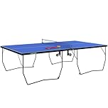 SPORTNOW 9FT Folding Table Tennis Table, Portable Full-Size Ping Pong Table w/ 8 Wheels, 2 Bats, 3 Balls, Quick Set-Up Indoor Game Table - Blue