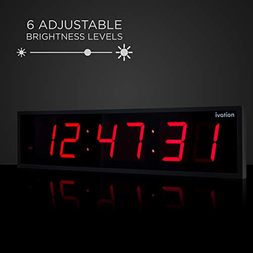 Ivation Huge Large Big Oversized Digital Led Clock - Shelf Or Wall Mount (24 Inch - Red) | 6-Level Brightness, Mounting Holes & Hardware #TOP2