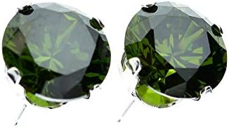 pewterhooter® 8mm Earrings for Women  925 Sterling Silver studs made with sparkling Olivine crystal - Gift Box