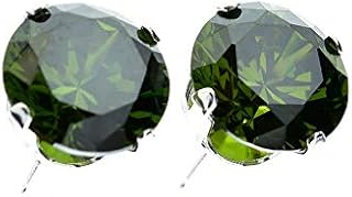 pewterhooter® 8mm Earrings for Women  925 Sterling Silver studs made with sparkling Olivine crystal - Gift Box