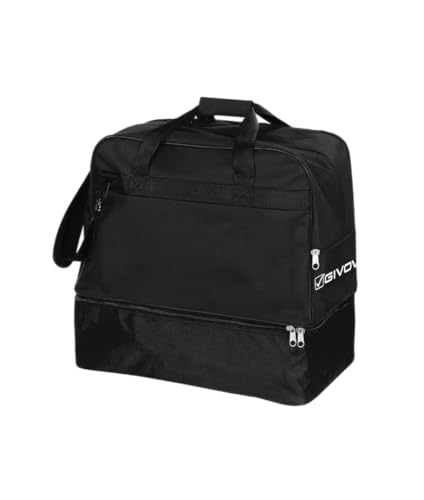 Borsa New Revolution Big B030BIS per Givova con Fondo Rigido Esterno Sport Calcio Calcetto Relax Allenamento Fitness Palestra Football Borsoni Viaggio Borsone Bags (Nero, H 55 x L 52 x P 35 cm)