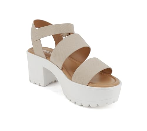 Image of Soda ACCOUNT ~ Women Open Toe Two Bands Lug sole Fashion Block Heel Sandals with Adjustable Ankle Strap