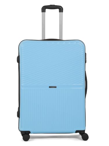 Image of Teakwood Large Size 8 Wheels Trolley Bag, Hard Cabin with Zipper Closure, Adjustable Push Button & Cross Side Strap, Number Lock System 360 Degree (Large, Powder Blue)