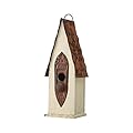 Glitzhome 13.25''H Hanging Birdhouse Washed White Distressed Solid Wood Slim Cottage Decorative Outdoor Garden Bird House