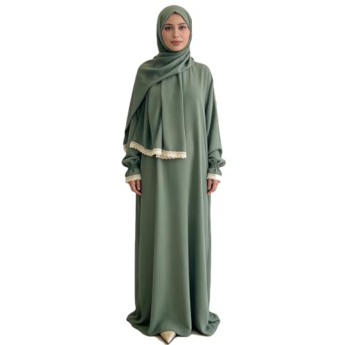 2 Piece Prayer Dress Women NewDesign Abaya Set Comfortable Umrah Essentials and Ramadan Prayer Dress (Green L-XL)