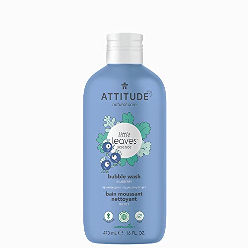 ATTITUDE Natural Bubble Wash for Kids, EWG Verified Body and Hair Hypoallergenic Soap, Vegan and Cruelty-free, Blueberry, 16 Fl Oz