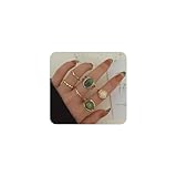 Quivox Boho Gold Stackable Rings for Women,Vintage Green Natural Stone Rings Pack Trendy Statement Knuckle Rings Set,Aesthetic Party Jewelry Accessories (Gold1)