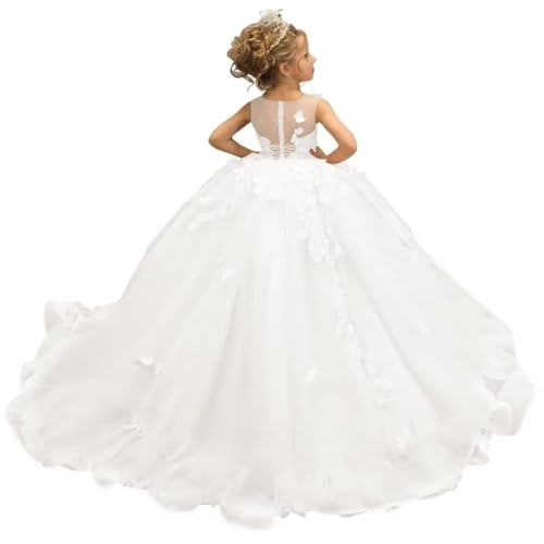 Tulle Flower Girl Dresses for Wedding 3D Butterfly Pageant Ball Gown Round Neck First Communion Dress