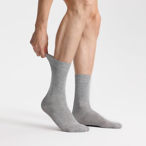 VRD Bamboo Mens Dress Socks for Men, 3-Pack, Pacific Grey, Melange Grey Crew Length Mid-Calf Socks, Mens Shoe Size 8-132