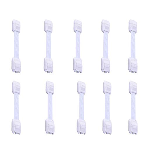 SHEUIMUIYA Child Safety Locks - (10 Straps)- No Tools or Drilling -Adjustable Size/Flexible -Adhesive Furniture Latches for Baby Proofing Cabinets, Drawers, Appliances, Toilet Seat, Fridge, Oven