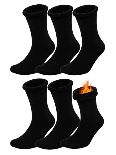 Winterlace Men's Thermal Brushed Thick Cushioned Socks - 6 Pairs (Black, Sock Size 10-13 (Men Shoe Sizes 7-12))