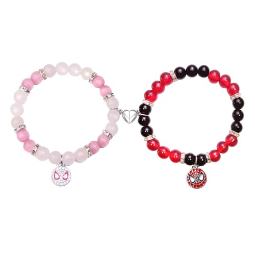 BJPERFMS 2PCS Pulseras Magnéticas para Parejas, Brazalete Spider, Pulseras de La Amistad, Joyas Animados Spider, Regalos de Cumpleaños San Valentín para Niña Fans