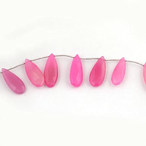 Chalcédoine rose véritables perles briolettes poires allongées 32mm pour création bijoux SB3162