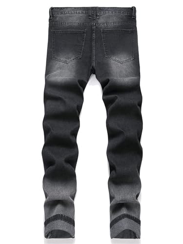 Men's Slim Straight Jeans, Mid Waist Loose Denim Pants, Ripped Trendy Trousers3