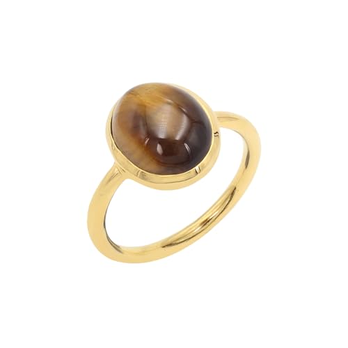 Bague oeil de tigre ovale en argent doré pour illuminer vos tenues bohèmes et soirées