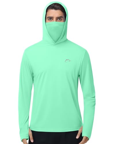 Image of FISHEAL Men's Performance Fishing Hoodie Shirt - UPF 50+ UV Sun Protection Long Sleeve Shirts with Mesh Face Mask