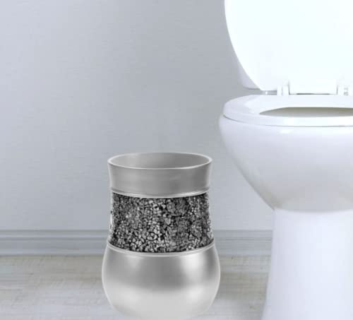 Creative Scents Silver Bathroom Accessories Set Complete - Decorative Crackled Glass 6 Piece Bathroom Set Features: Trash Can, Tissue Box Cover, Soap Dispenser, Toothbrush Holder, Soap Dish, & Tumbler #TOP2