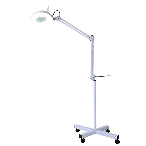 Preisvergleich Produktbild Greensen Lupenleuchte LED Kosmetiklampe mit Rollen Lupenlampe mit Standfuß Kosmetikleuchte 8 Fache Vergrößerung Höhenverstellbar Arbeitsplatzlampe für Medizinischen Salon Desktop Workbench Beauty Weiß