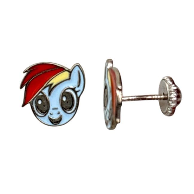 Pendientes My Little Pony de plata hipoalergénica con cierre de rosca para niñas dormilonas