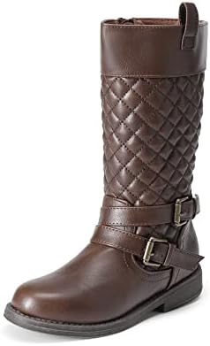 DREAM PAIRS Unisex-child Brown Buckle Knee High Riding Boots Size 3 Little Kid Luckid-01