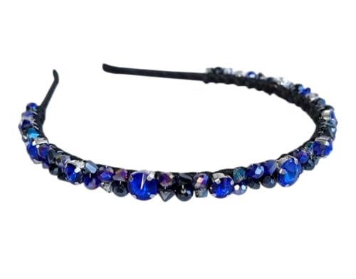 Blue Rhinestones headband Gothic Navy sparkle crystal thin crown Bridal wedding hair piece Dainty beaded diadem Royal blue stone headpiece Party hair accessory