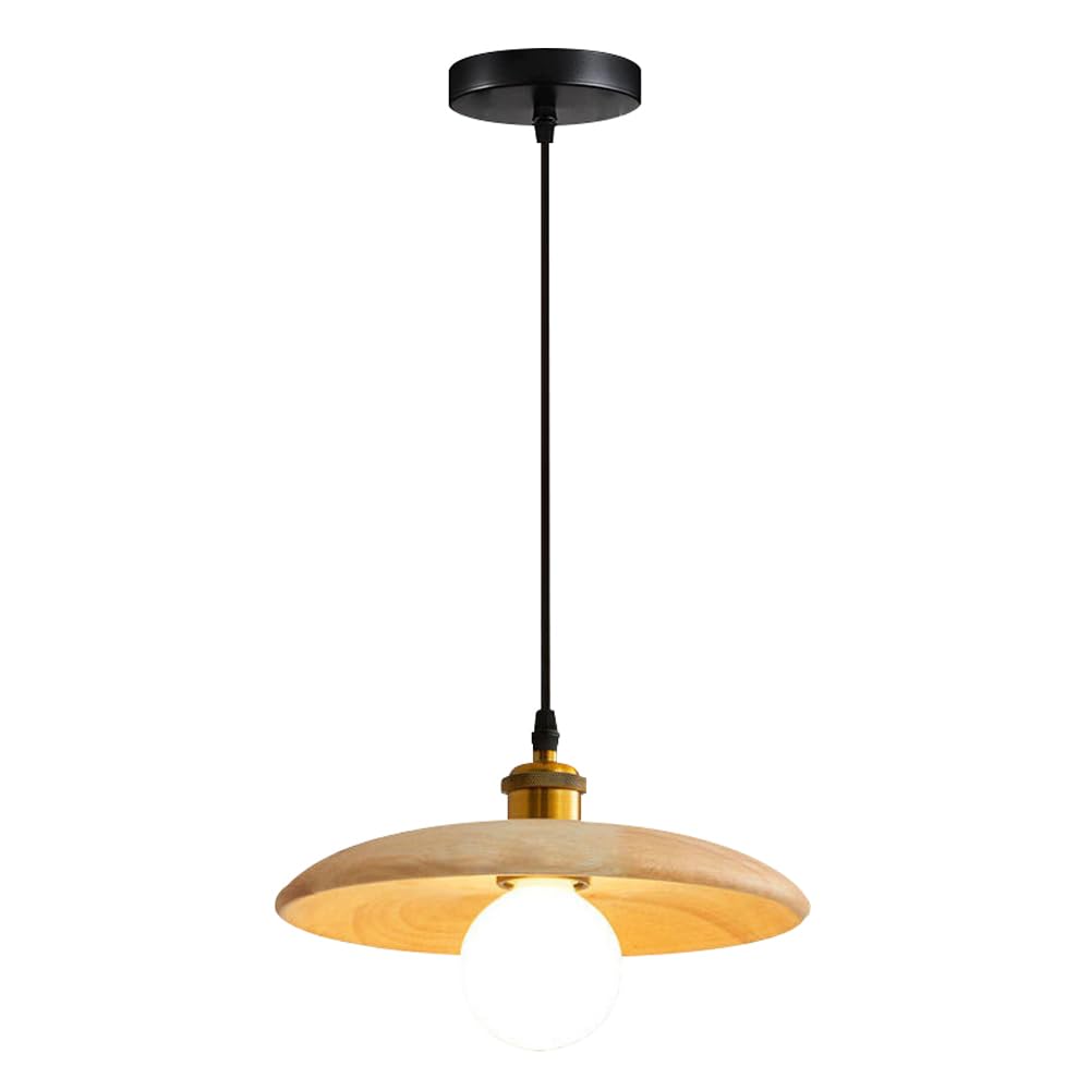 GUOGUOSM E26 Screw Wood Hanging Lamp, Japanese Minimalist Style Chandelier, Height Adjustable Pendant Light, Living Room Bar Bedroom Decorative Lighting Fixtures