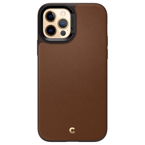 Image of Spigen Cyrill Leather Brick | iPhone 12 Pro /12 Case | iPhone 12 Pro /12 Back Cover | Faux Leather+TPU+PC - Saddle Brown